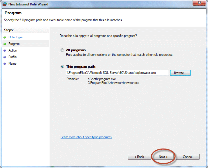 Windows firewall browser